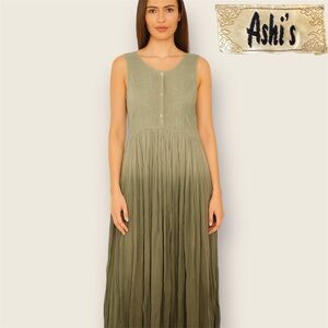 Ashi’s Sleeveless Olive-Green Batik Maxi Dress